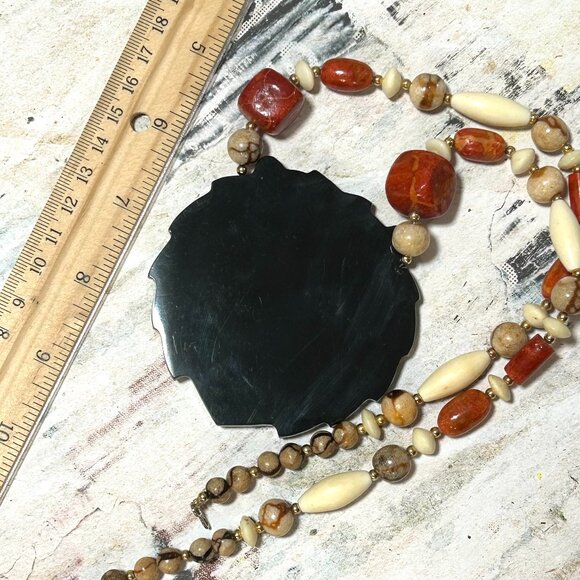 Lee Sands Designer Vintage Lion Face Stone Bead Statement Huge Necklace Retro - Picture 3 of 9